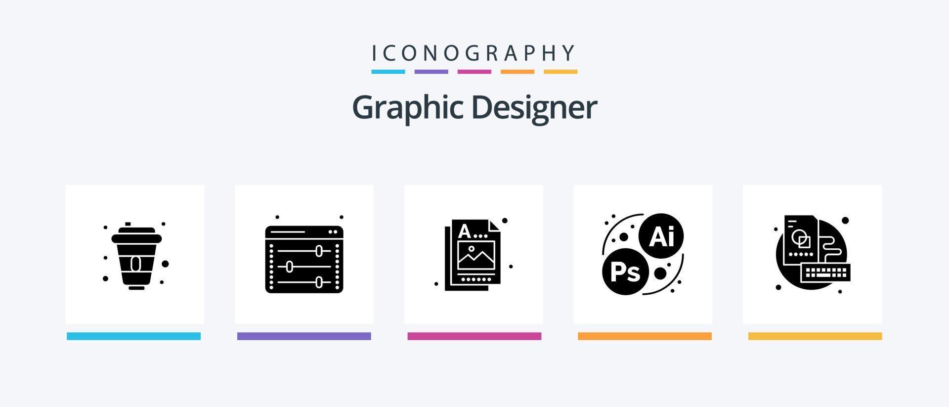 grafisch ontwerper glyph 5 icoon pak inclusief schetsen. bord. ontwerper. kunst. branding. creatief pictogrammen ontwerp vector