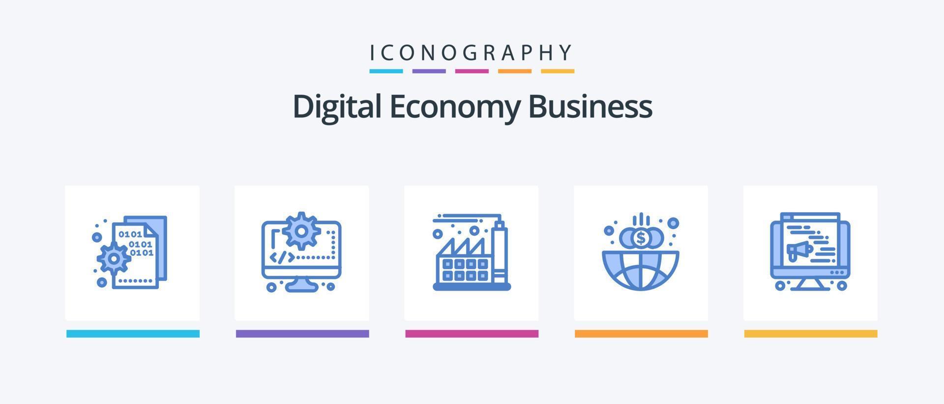 digitaal economie bedrijf blauw 5 icoon pak inclusief spreker. wereldbol. versnelling. globaal. bedrijf. creatief pictogrammen ontwerp vector