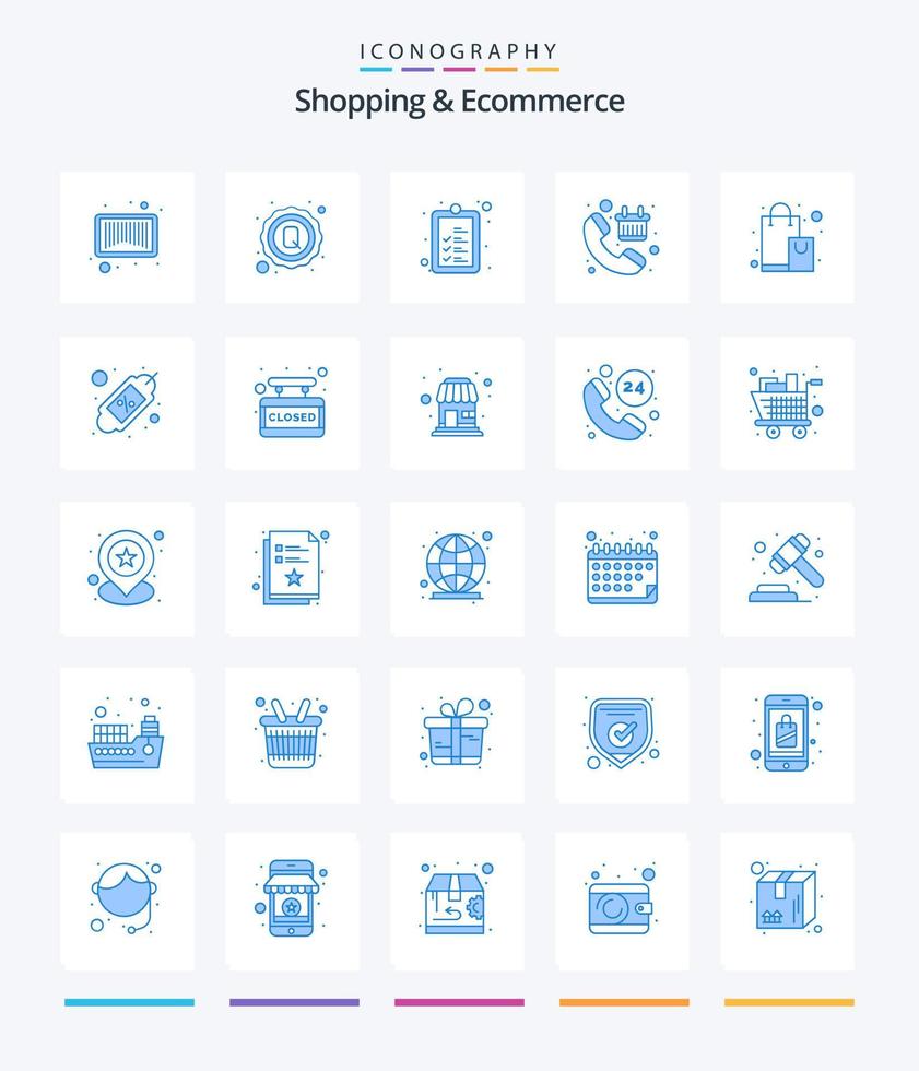 creatief boodschappen doen en ecommerce 25 blauw icoon pak zo net zo winkel. winkel. lijst. uitchecken. kar vector