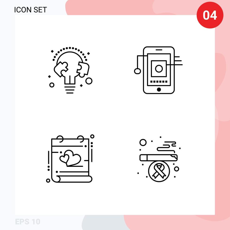 pak van 4 modern gevulde lijn vlak kleuren tekens en symbolen voor web afdrukken media zo net zo onderwijs kalender puzzel cel hart bewerkbare vector ontwerp elementen