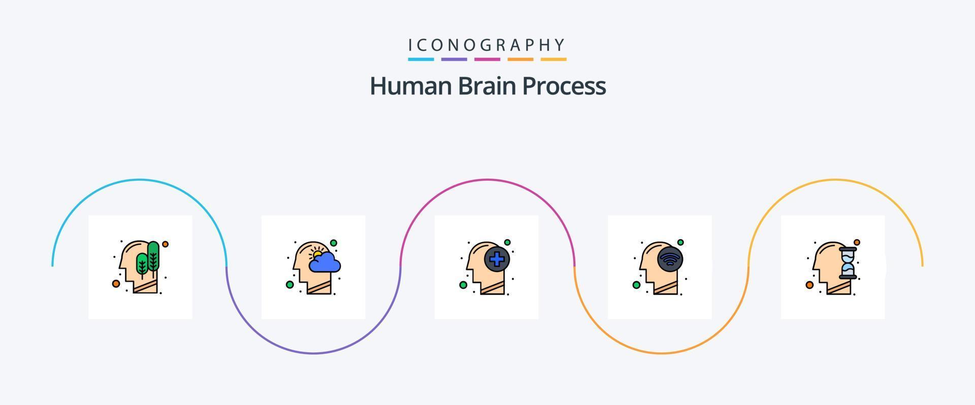 menselijk hersenen werkwijze lijn gevulde vlak 5 icoon pak inclusief Wifi signaal. menselijk. denken. aansluiten. geest vector