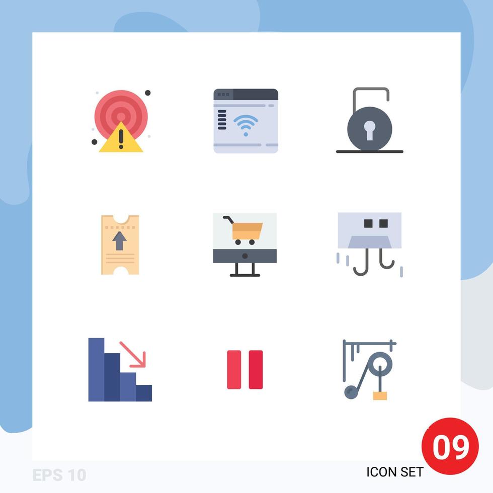 reeks van 9 modern ui pictogrammen symbolen tekens voor ecommerce pijl sleutel hotel ticket bewerkbare vector ontwerp elementen