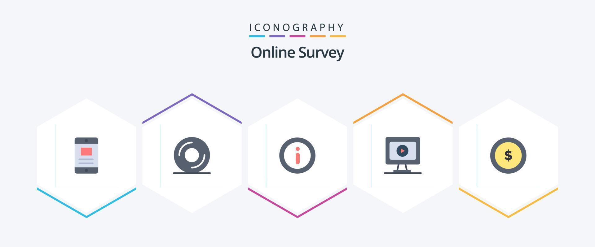 online enquête 25 vlak icoon pak inclusief . dollar. informatie. munt. Speel vector
