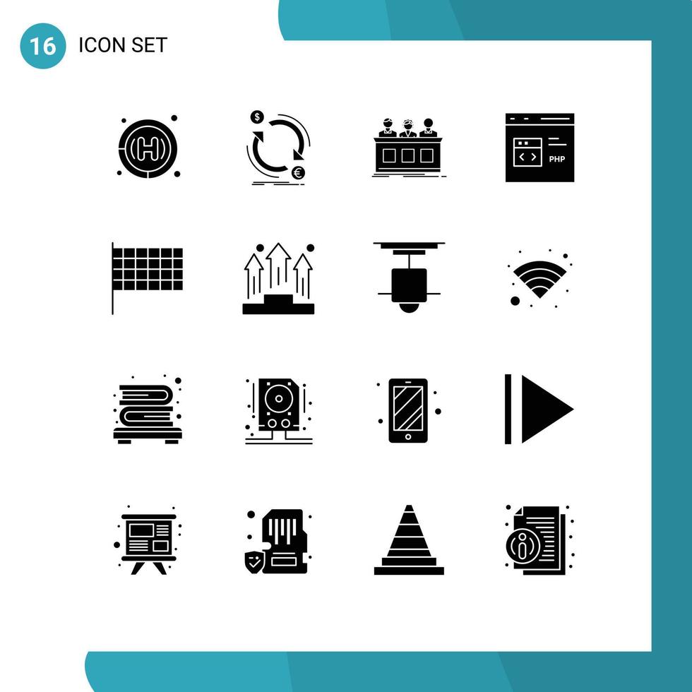 16 universeel solide glyph tekens symbolen van php ontwikkelen wedstrijd codering jury bewerkbare vector ontwerp elementen