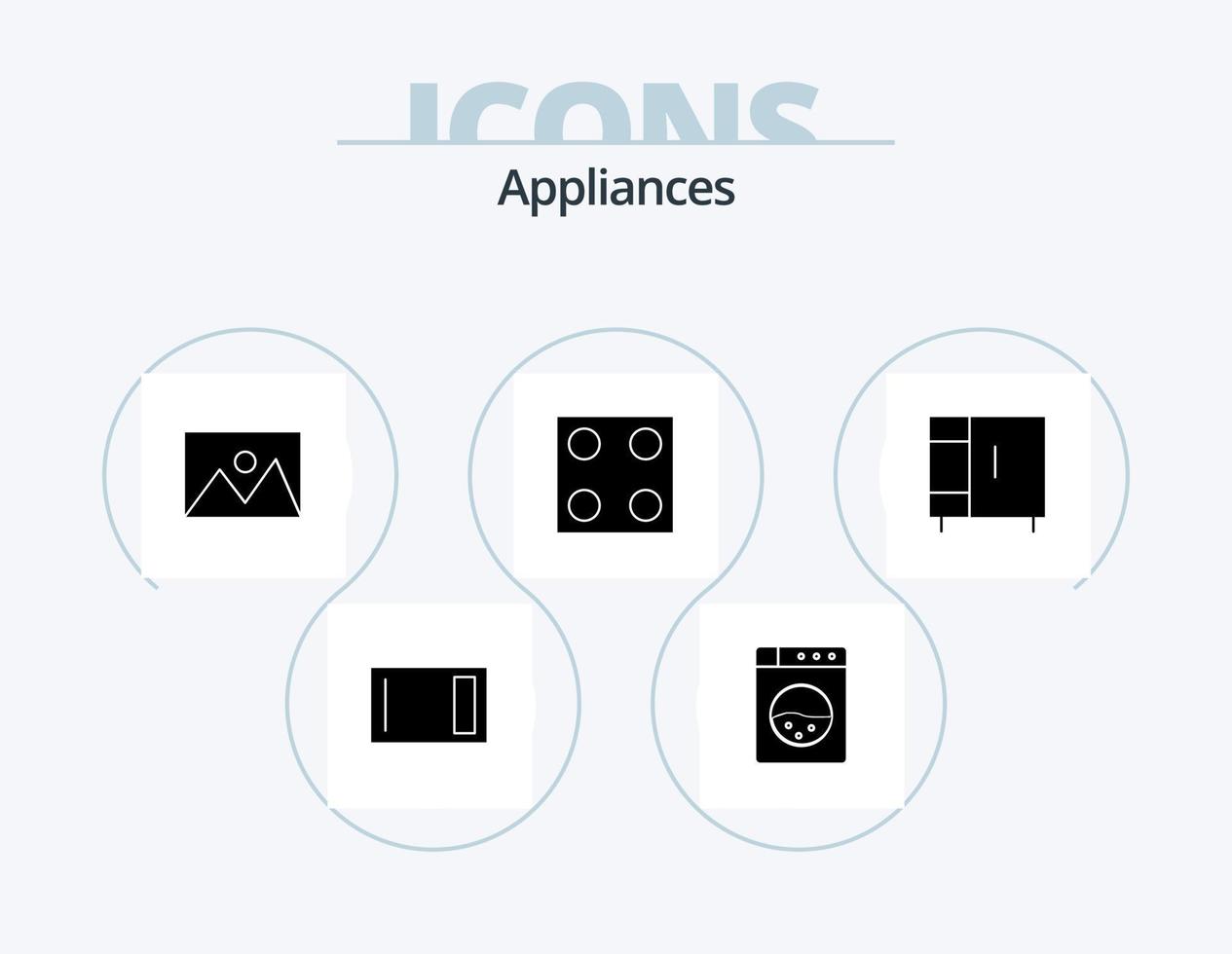 huishoudelijke apparaten glyph icoon pak 5 icoon ontwerp. huis huishoudelijke apparaten. meubilair. huis. fornuis. elektro vector