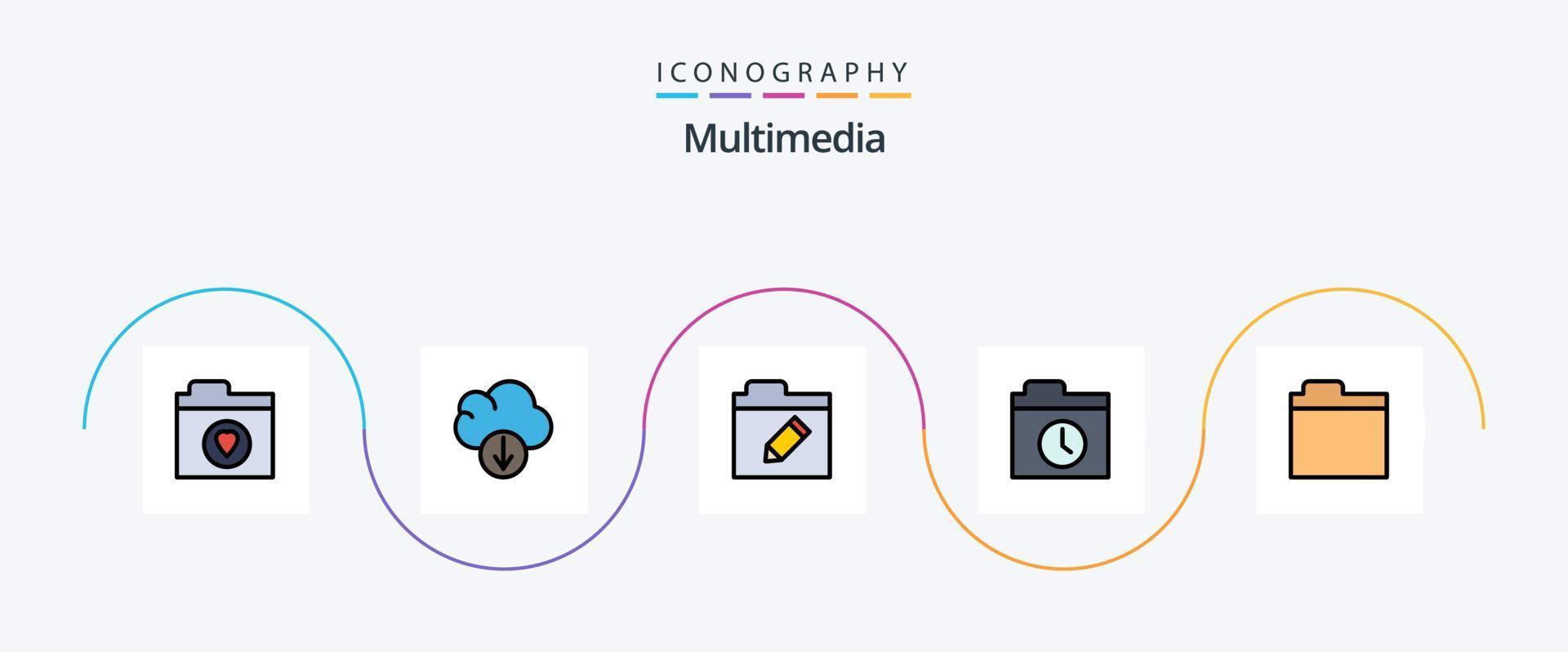 multimedia lijn gevulde vlak 5 icoon pak inclusief . hernoemen. opslag. bestanden vector