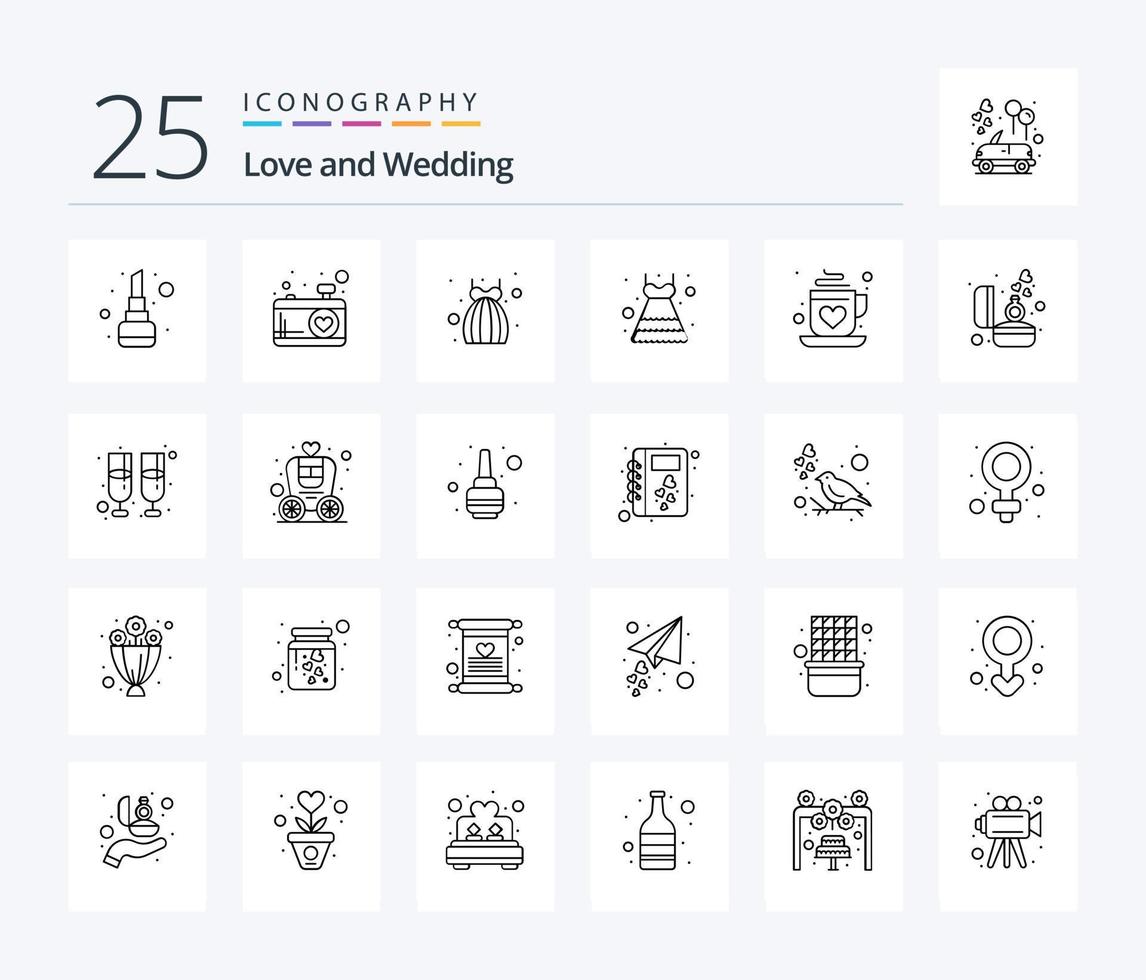 bruiloft 25 lijn icoon pak inclusief valentijn. liefde. veter. koffie. kant vector