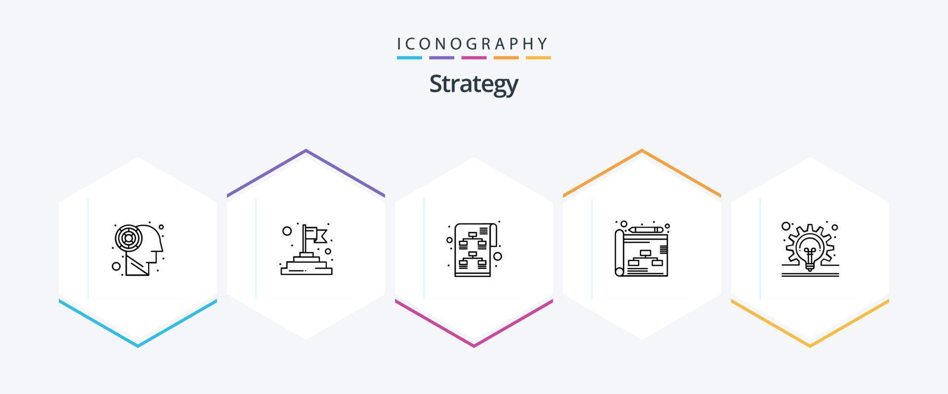 strategie 25 lijn icoon pak inclusief . versnelling. bedrijf. concept. strategie vector