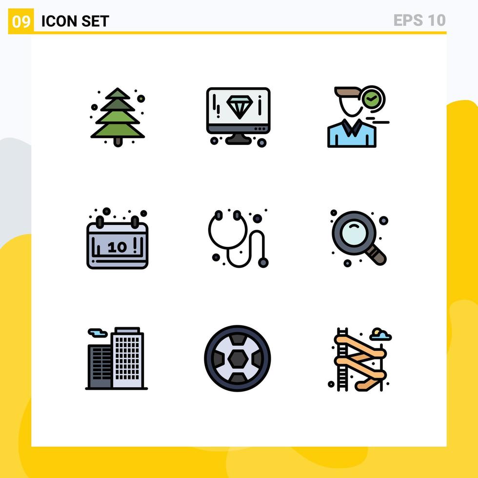reeks van 9 modern ui pictogrammen symbolen tekens voor medisch seizoen klok oktober herfst bewerkbare vector ontwerp elementen