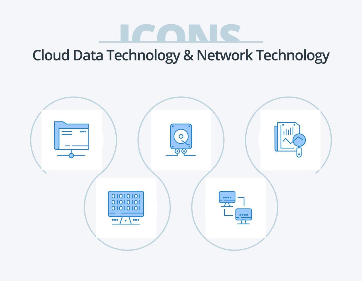 wolk gegevens technologie en netwerk technologie blauw icoon pak 5 icoon ontwerp. statisch. Speel. map . computergebruik. muziek- vector