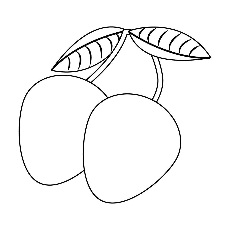 mango's vers fruit met bladeren cartoon geïsoleerd in zwart en wit vector