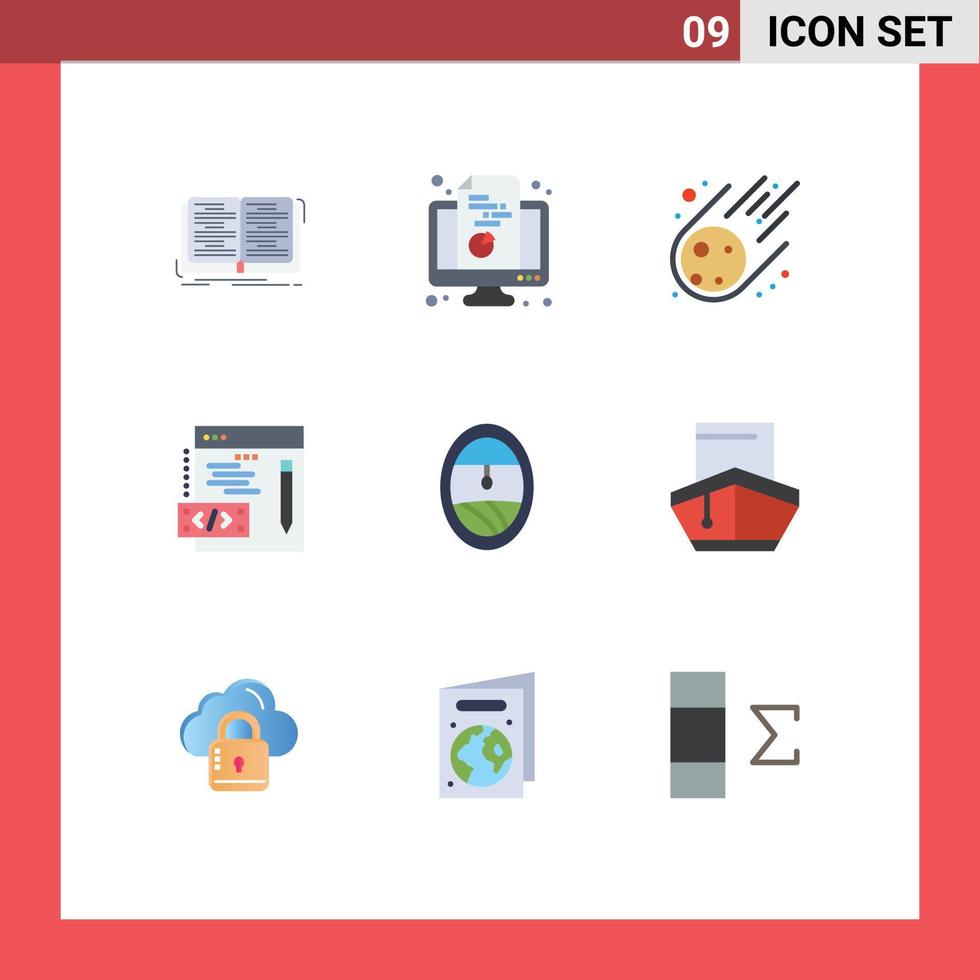 mobiel koppel vlak kleur reeks van 9 pictogrammen van patrijspoort web document programmering ruimte bewerkbare vector ontwerp elementen