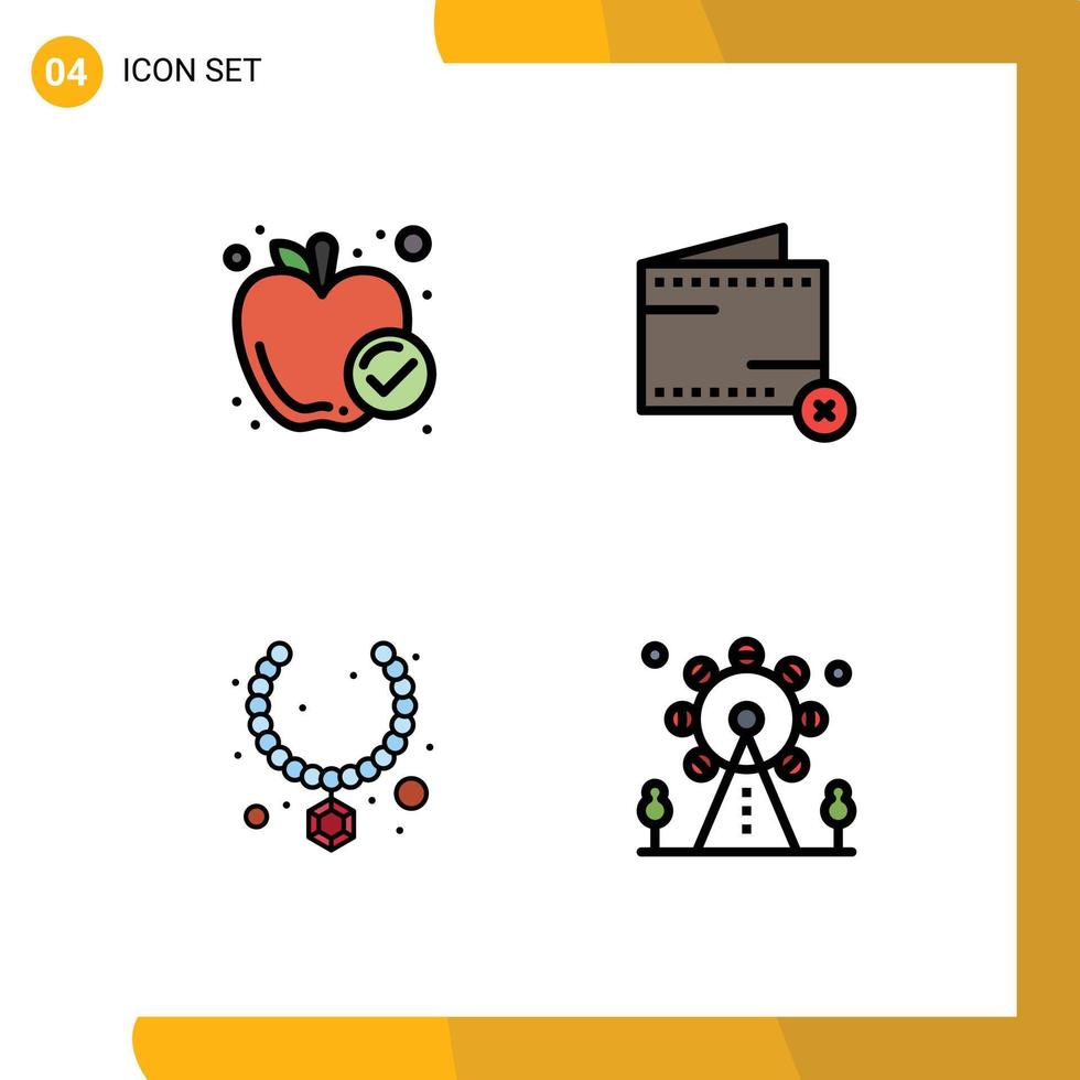 4 gevulde lijn vlak kleur concept voor websites mobiel en apps appel juweel gezond voedsel e Cadeau bewerkbare vector ontwerp elementen