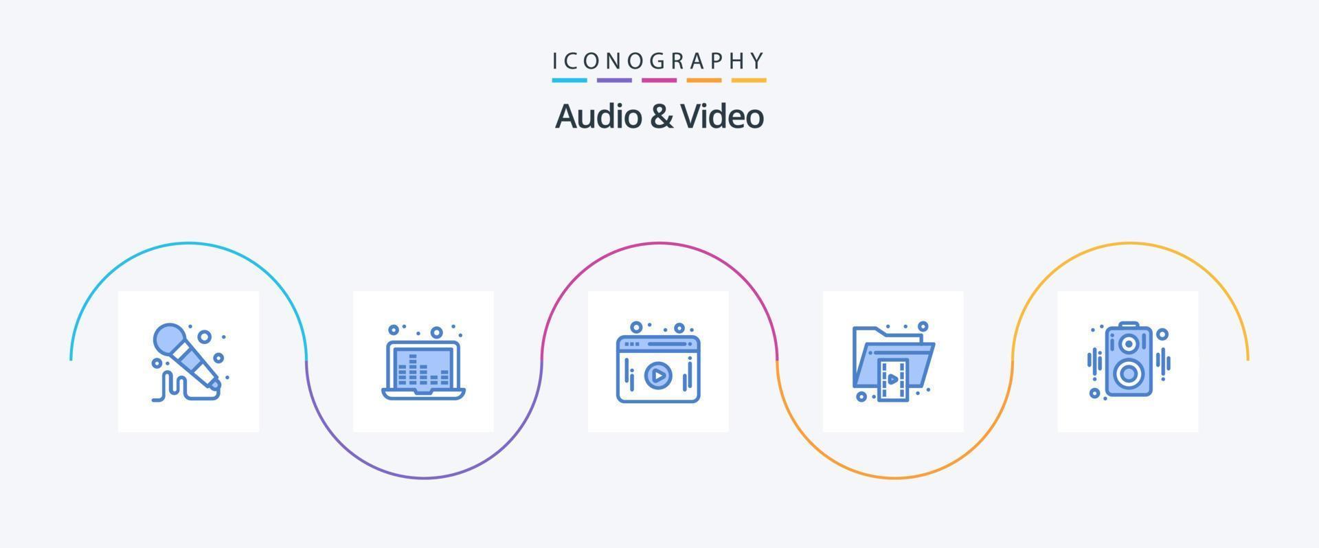 audio en video blauw 5 icoon pak inclusief spreker. geluid. web. video. map vector