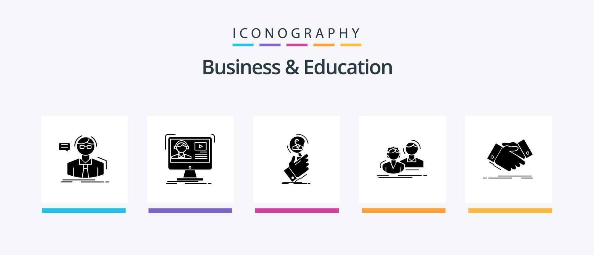 bedrijf en onderwijs glyph 5 icoon pak inclusief groep. leerling. online. mensen. vind. creatief pictogrammen ontwerp vector