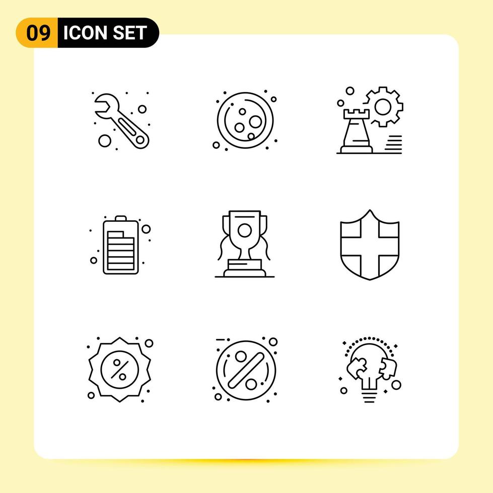 universeel icoon symbolen groep van 9 modern contouren van sport prestatie bedrijf elektrisch accu bewerkbare vector ontwerp elementen