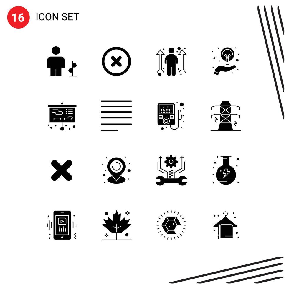 solide glyph pak van 16 universeel symbolen van presentatie idee bedrijf kans hand- lamp bewerkbare vector ontwerp elementen