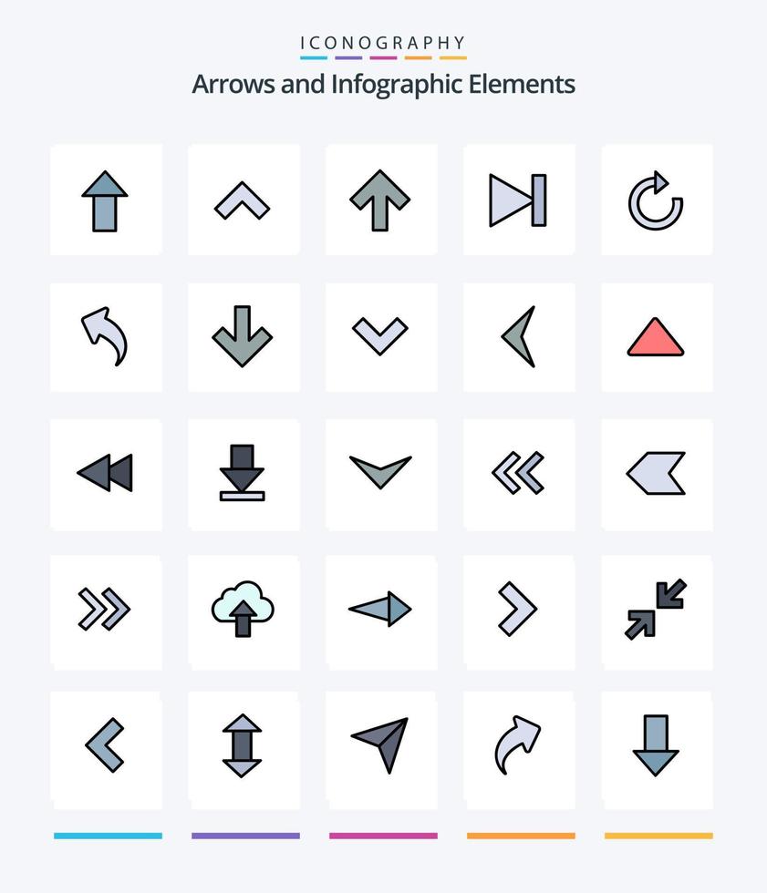 creatief pijl 25 lijn gevulde icoon pak zo net zo omlaag. rug. laatst. omhoog. vernieuwen vector