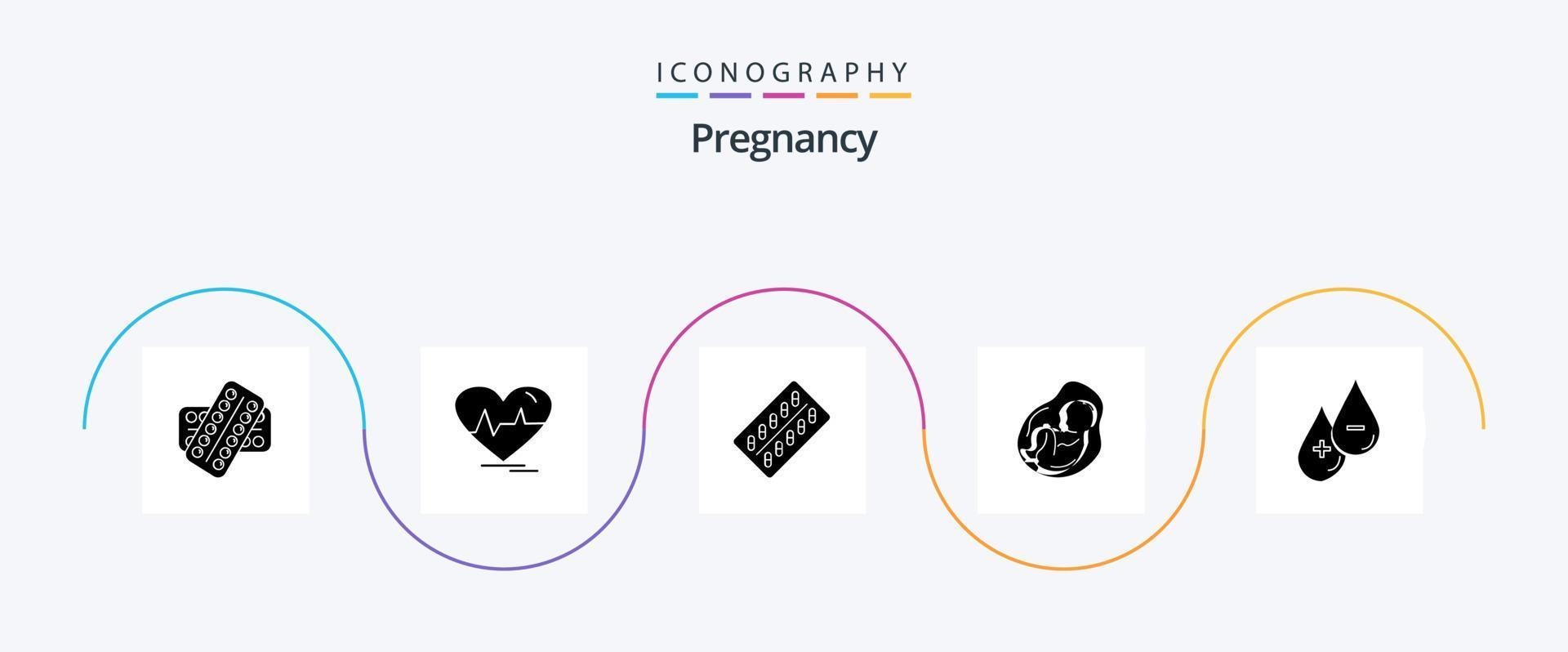 zwangerschap glyph 5 icoon pak inclusief zwanger. baby. pols. pakket. verdovende middelen vector