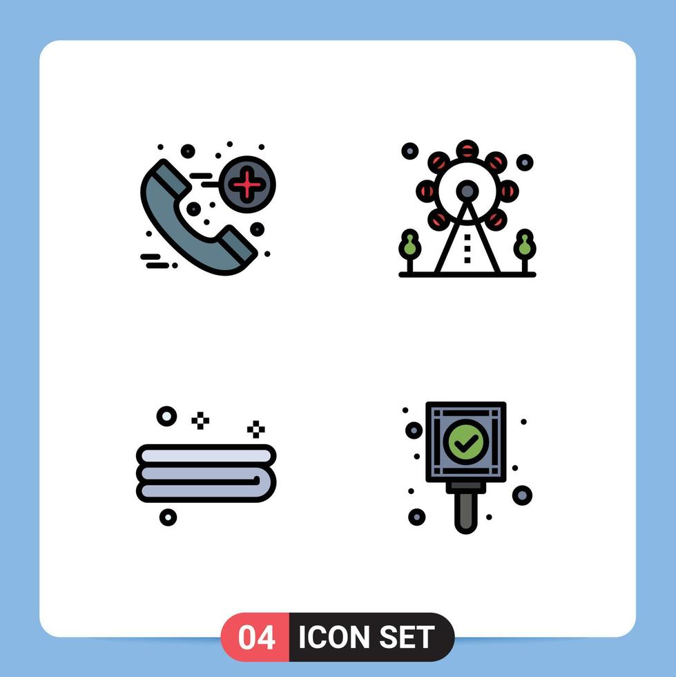 reeks van 4 modern ui pictogrammen symbolen tekens voor telefoontje handdoek vakantie teken Mark bewerkbare vector ontwerp elementen