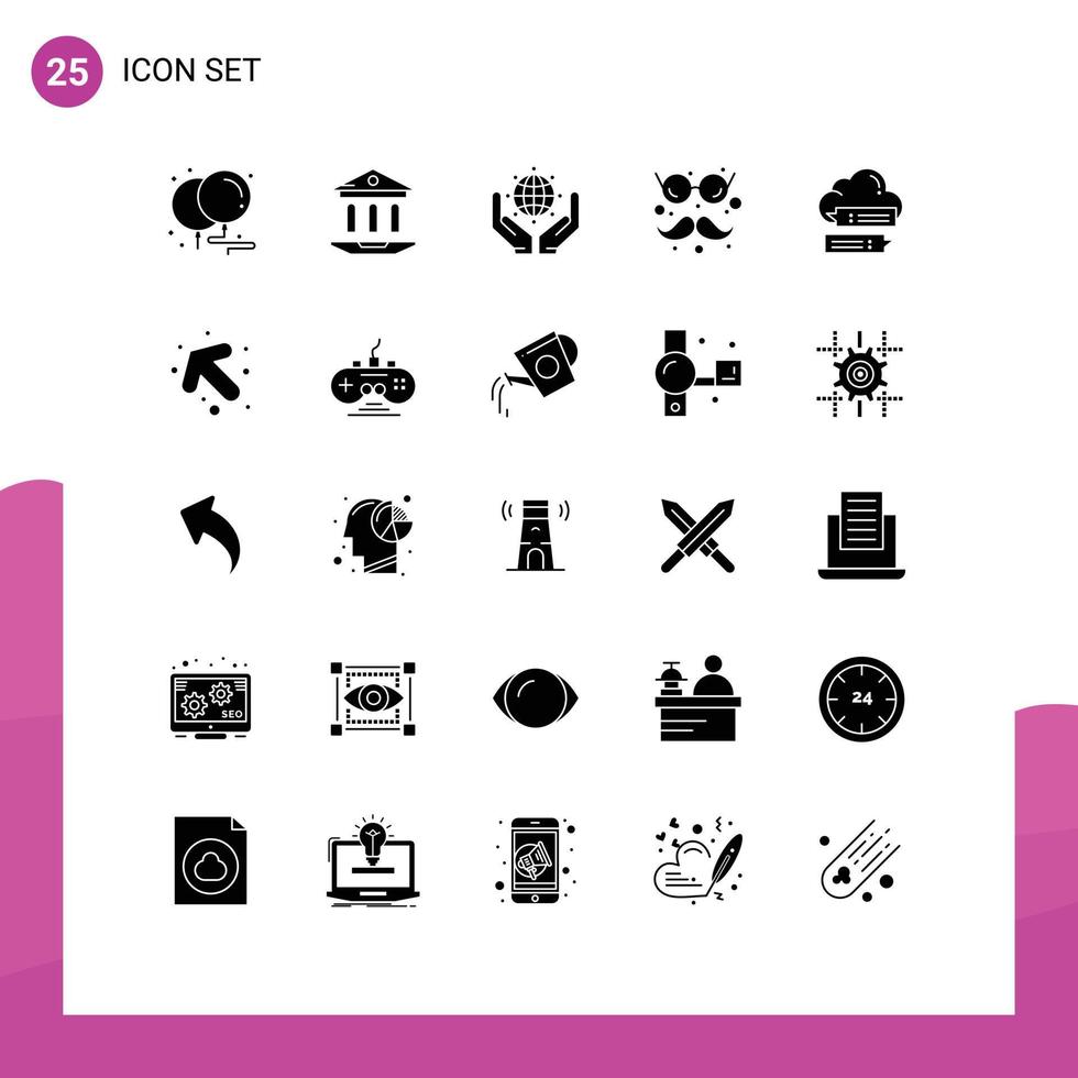 modern reeks van 25 solide glyphs pictogram van beveiligen bril en snorren groen bril pret bewerkbare vector ontwerp elementen