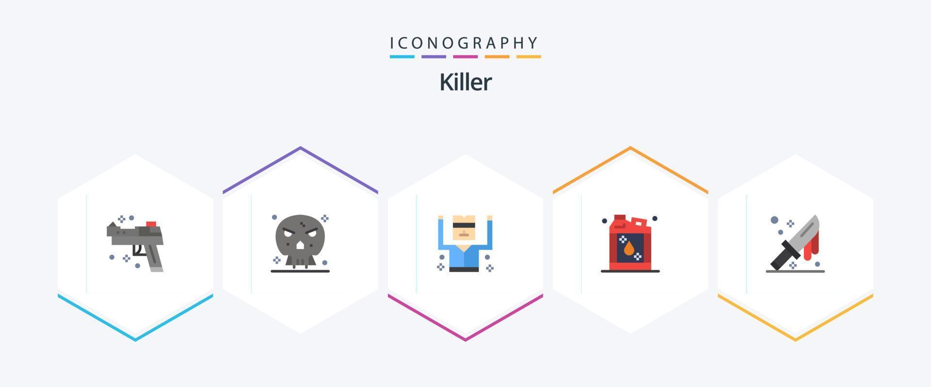 moordenaar 25 vlak icoon pak inclusief snee. vloeistof. gearresteerd. kerosine. fles vector