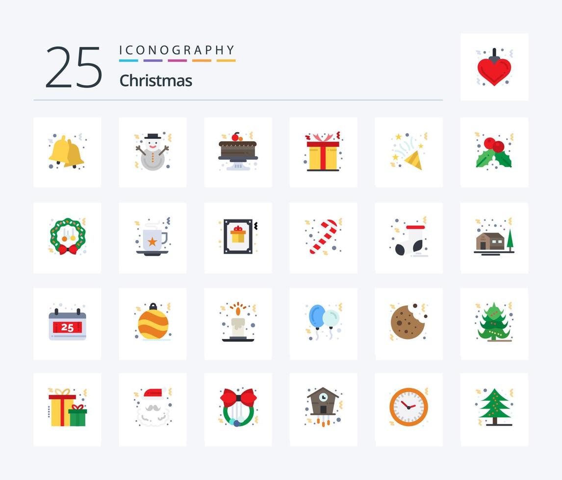 Kerstmis 25 vlak kleur icoon pak inclusief ster. kerstmis. ontbijtkoek. geschenk. doos vector