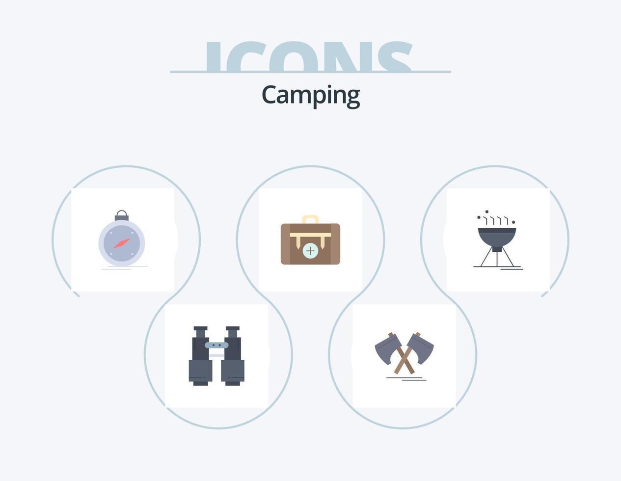 camping vlak icoon pak 5 icoon ontwerp. camping. plaats. hulpmiddel. GPS. richting vector