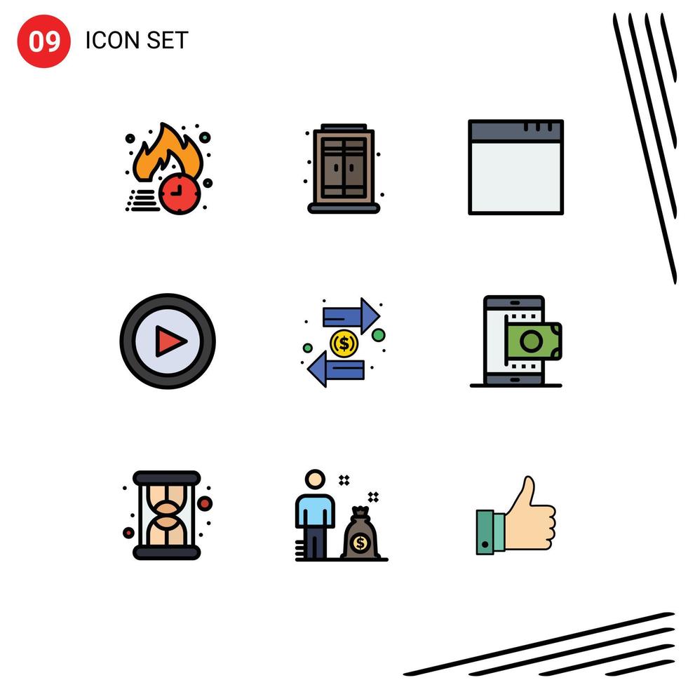 pak van 9 creatief gevulde lijn vlak kleuren van uitwisseling uitwisseling app plicht reeks bewerkbare vector ontwerp elementen
