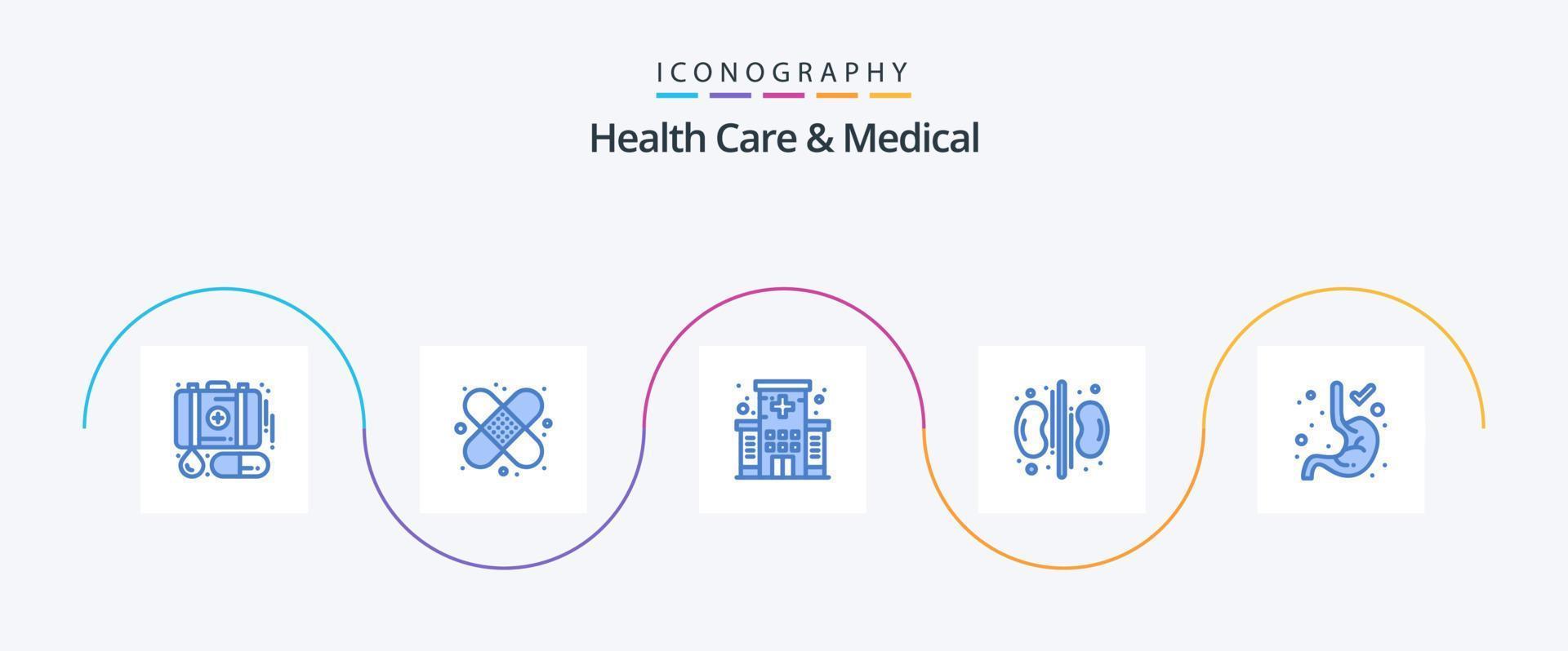 Gezondheid zorg en medisch blauw 5 icoon pak inclusief gastro-enterologie. medisch. gezondheidszorg. nieren. zorg vector