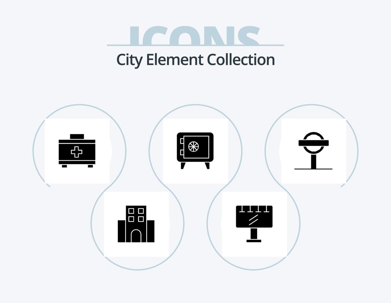 stad element verzameling glyph icoon pak 5 icoon ontwerp. kastje . teken . medisch tas. zak vector