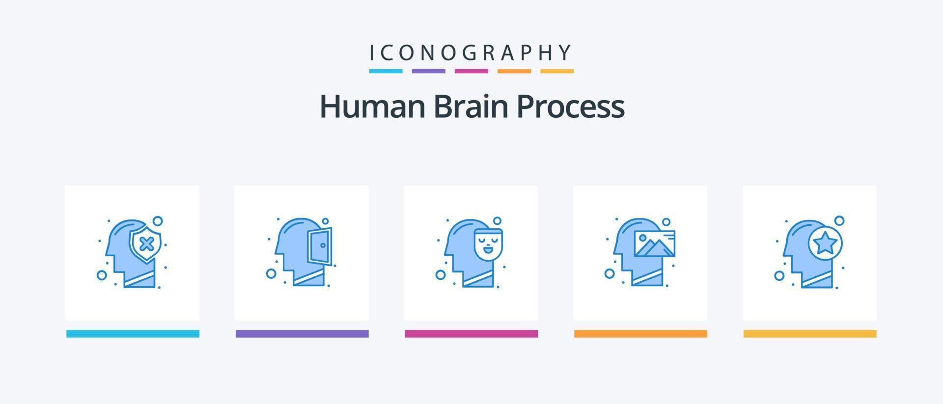 menselijk hersenen werkwijze blauw 5 icoon pak inclusief visie. missie. denken. verstand. gezicht. creatief pictogrammen ontwerp vector
