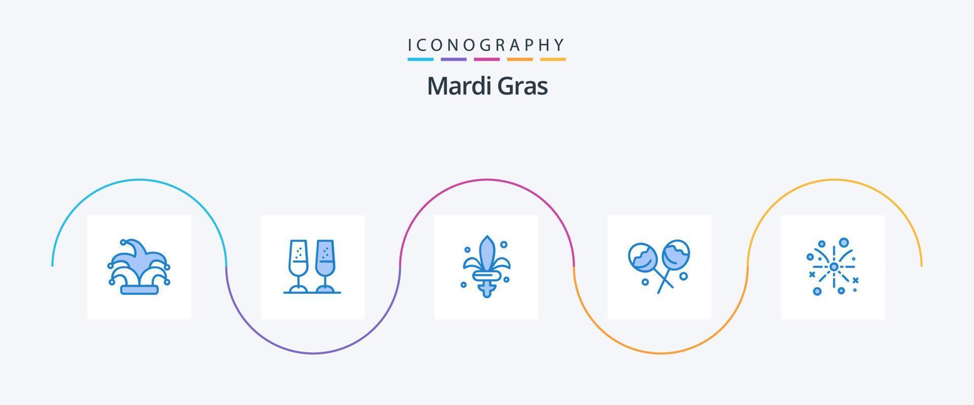 mardi gras blauw 5 icoon pak inclusief Pasen. brand werk. spel. hart lolly. snoep vector