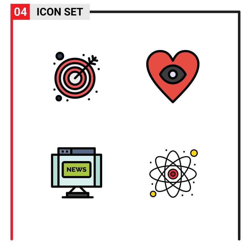 4 universeel gevulde lijn vlak kleur tekens symbolen van pijl nieuws oog communicatie onderwijs bewerkbare vector ontwerp elementen