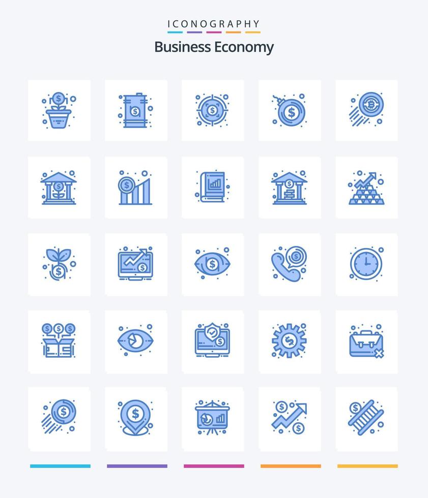creatief economie 25 blauw icoon pak zo net zo economie. geld. geld. bitcoins. bom vector