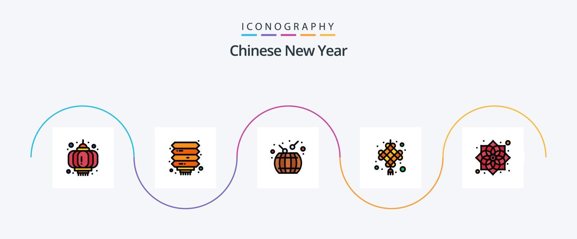 Chinese nieuw jaar lijn gevulde vlak 5 icoon pak inclusief Chinese. nieuw jaar. aziatisch. CNY. viering vector