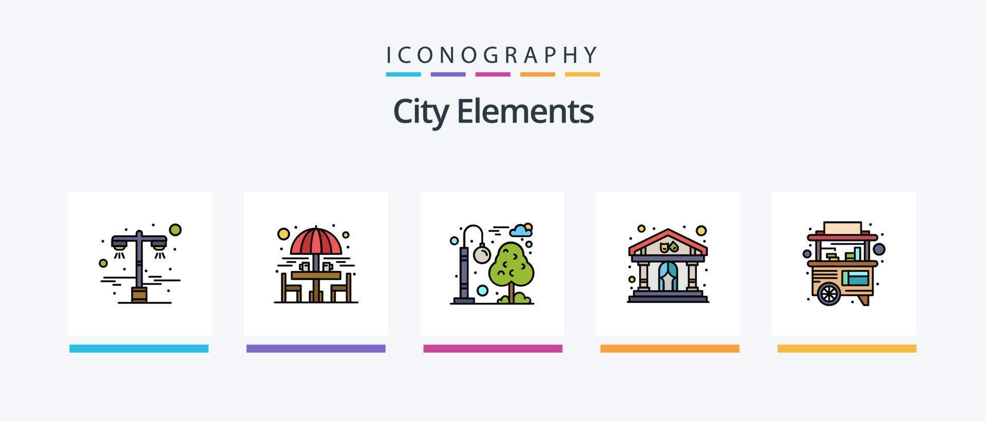 stad elementen lijn gevulde 5 icoon pak inclusief kliniek. passage. vervoer. parken. zittend tafel. creatief pictogrammen ontwerp vector