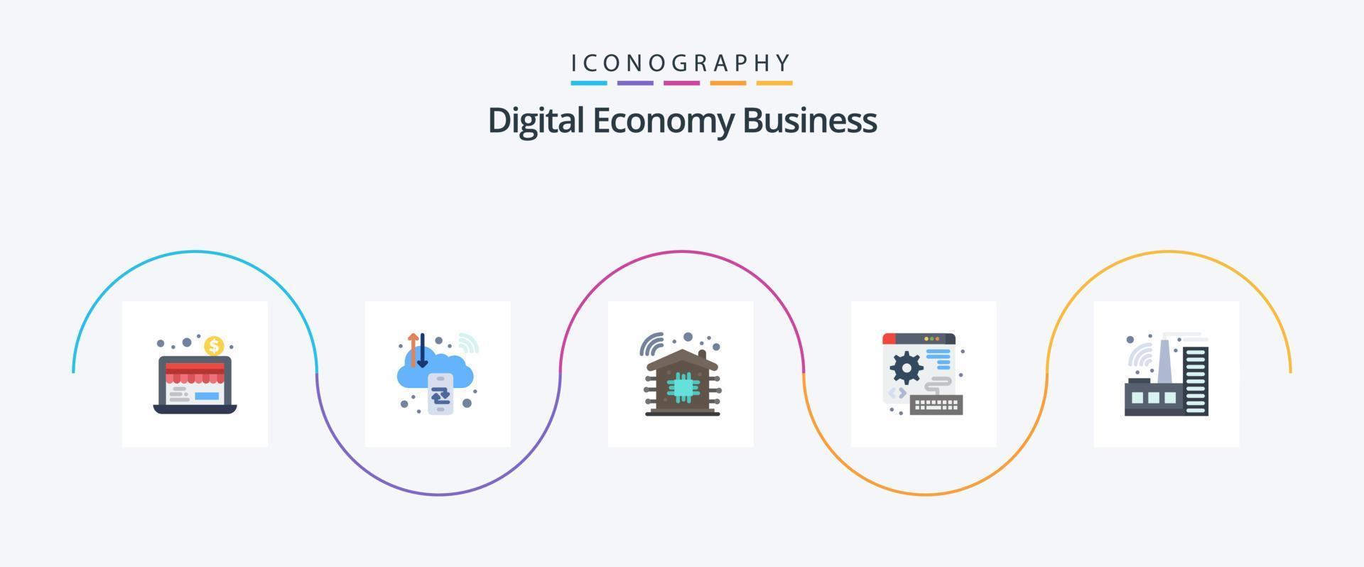 digitaal economie bedrijf vlak 5 icoon pak inclusief industrie. gebouw. intelligent. versnelling. web vector