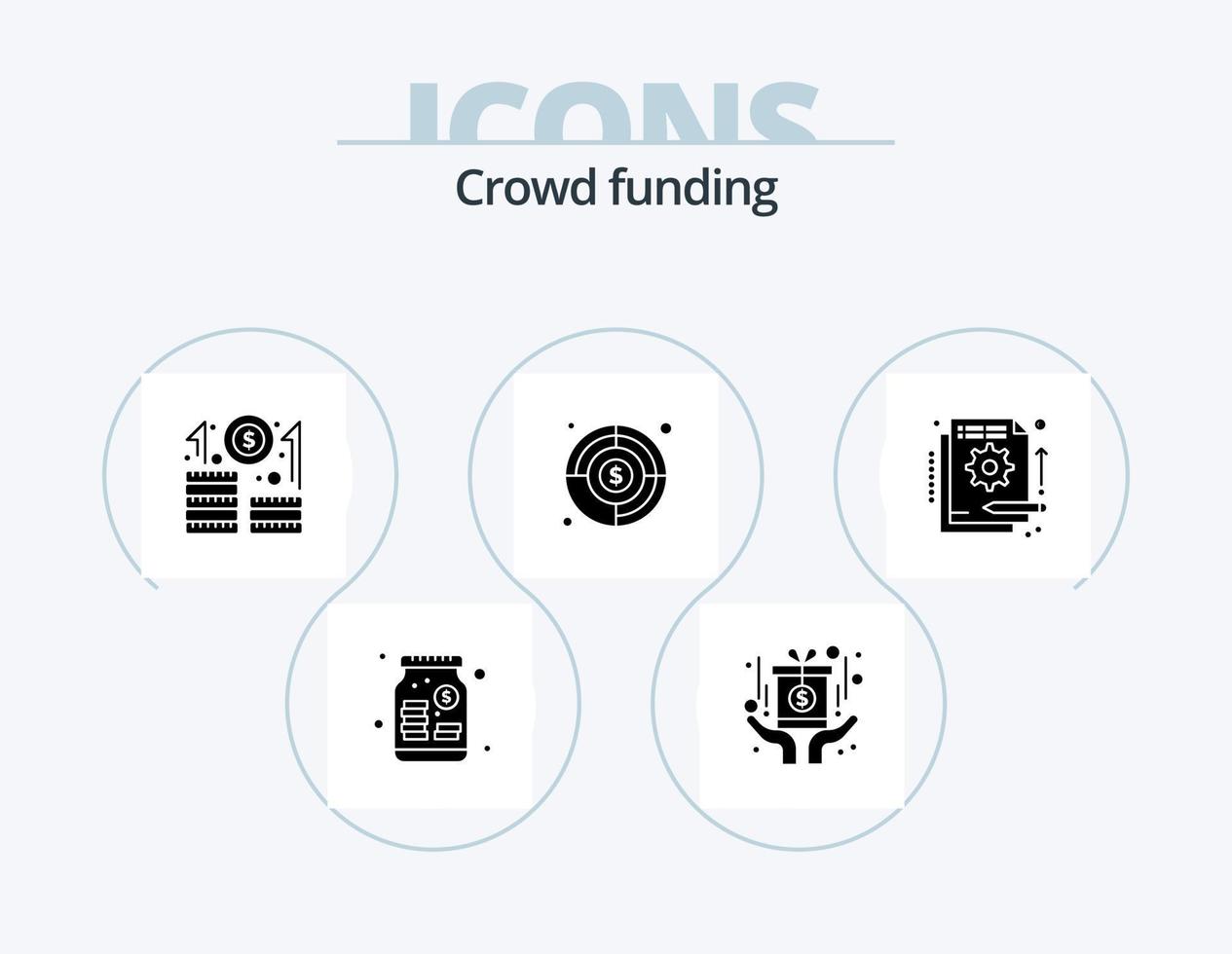 crowdfunding glyph icoon pak 5 icoon ontwerp. fonds. vinden doel. bedrijf. doelwit. doel vector