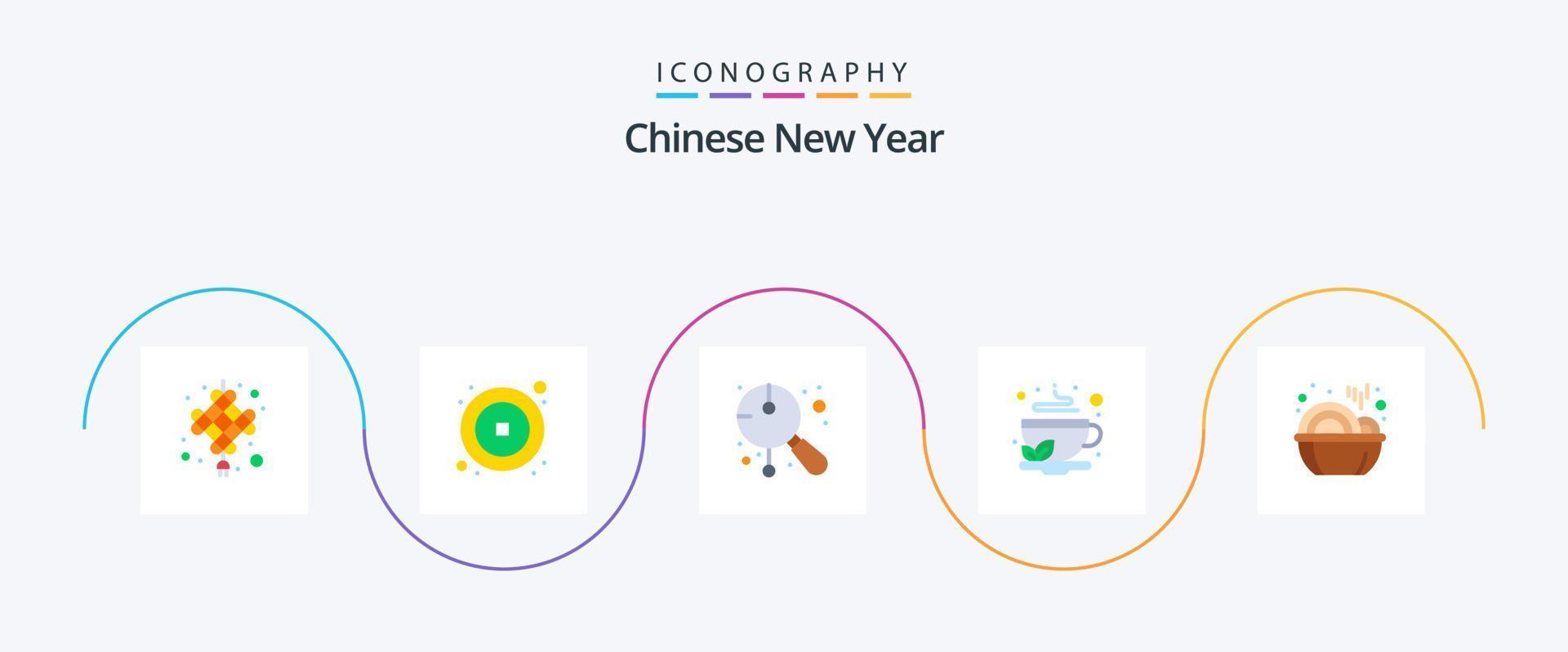 Chinese nieuw jaar vlak 5 icoon pak inclusief thee. drankje. aziatisch. Chinese. muziek- vector