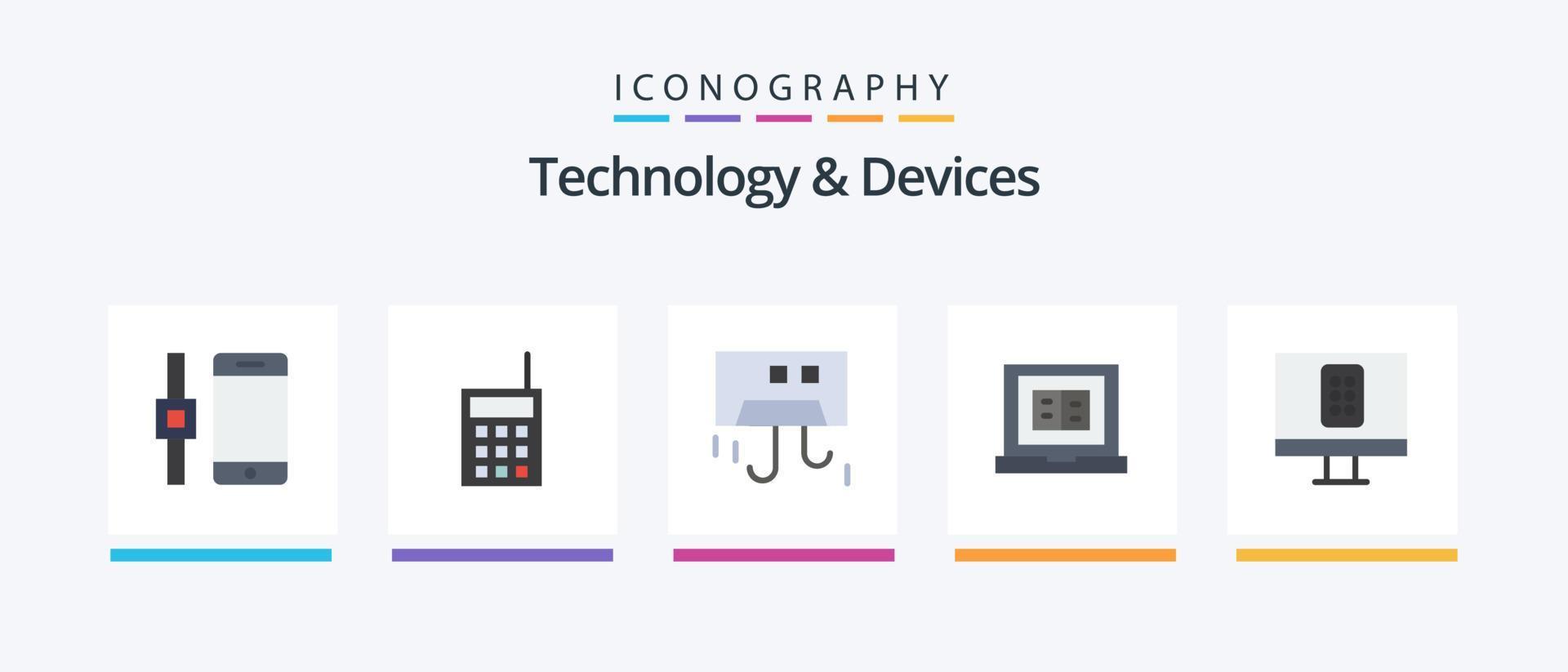 apparaten vlak 5 icoon pak inclusief controle. laptop. lucht. onderwijs. hardware. creatief pictogrammen ontwerp vector