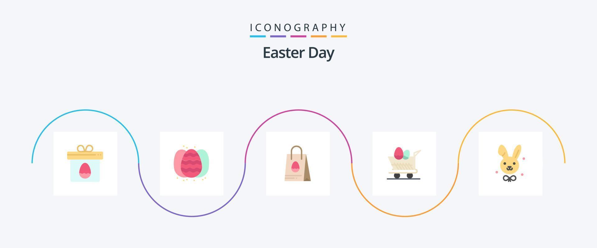 Pasen vlak 5 icoon pak inclusief Pasen. winkelen. boodschappen doen tas. Pasen. kar vector