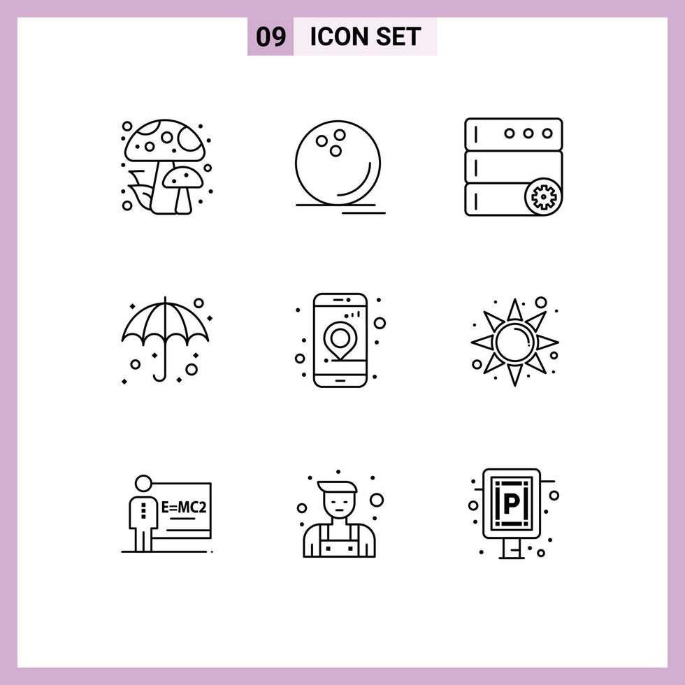 voorraad vector icoon pak van 9 lijn tekens en symbolen voor plaats app controle nat paraplu bewerkbare vector ontwerp elementen
