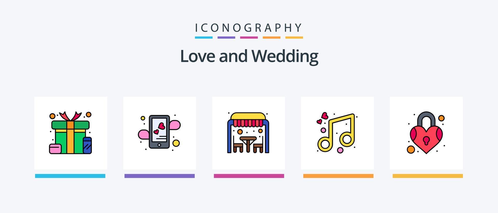 bruiloft lijn gevulde 5 icoon pak inclusief privaat. op slot doen. liefde. datum. liefde. creatief pictogrammen ontwerp vector
