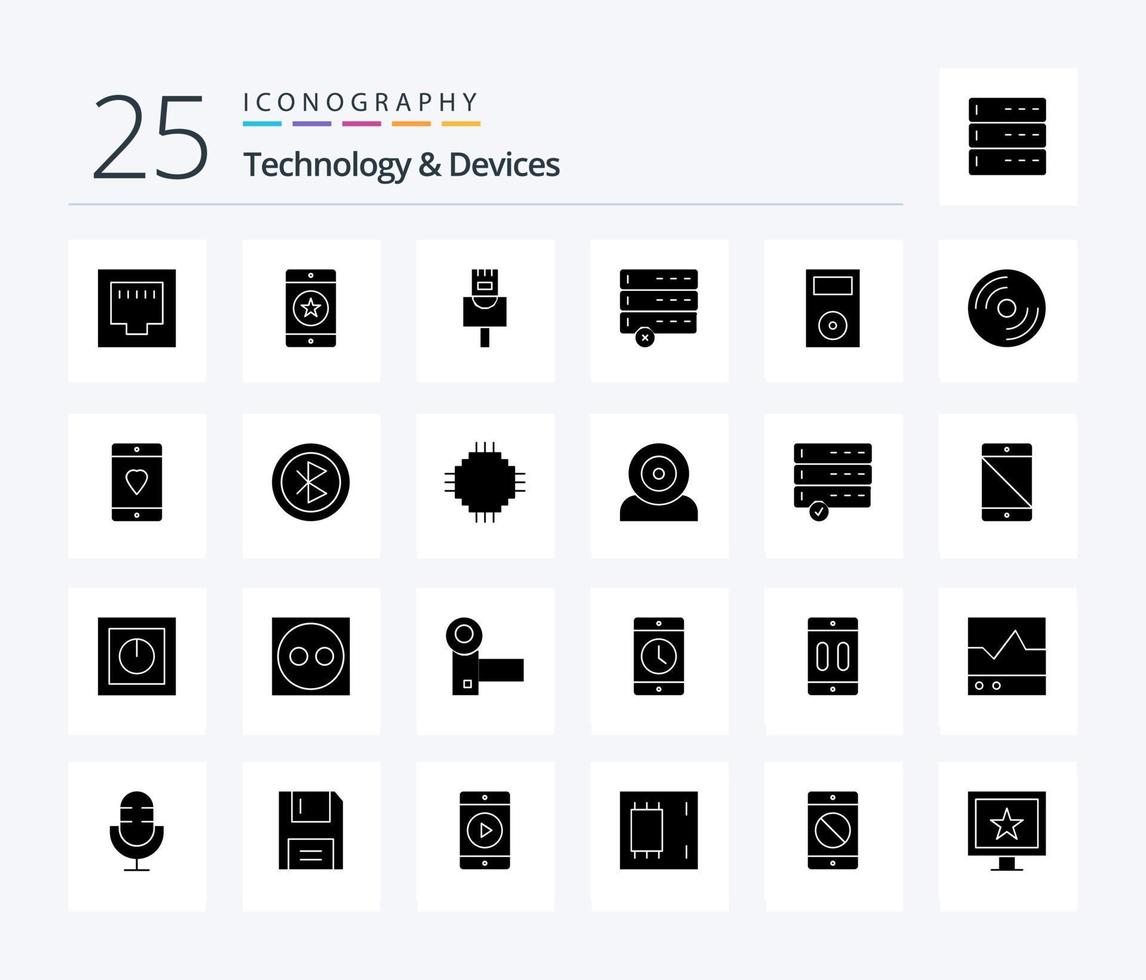 apparaten 25 solide glyph icoon pak inclusief technologie. ipod. kabel. elektronica. apparaten vector