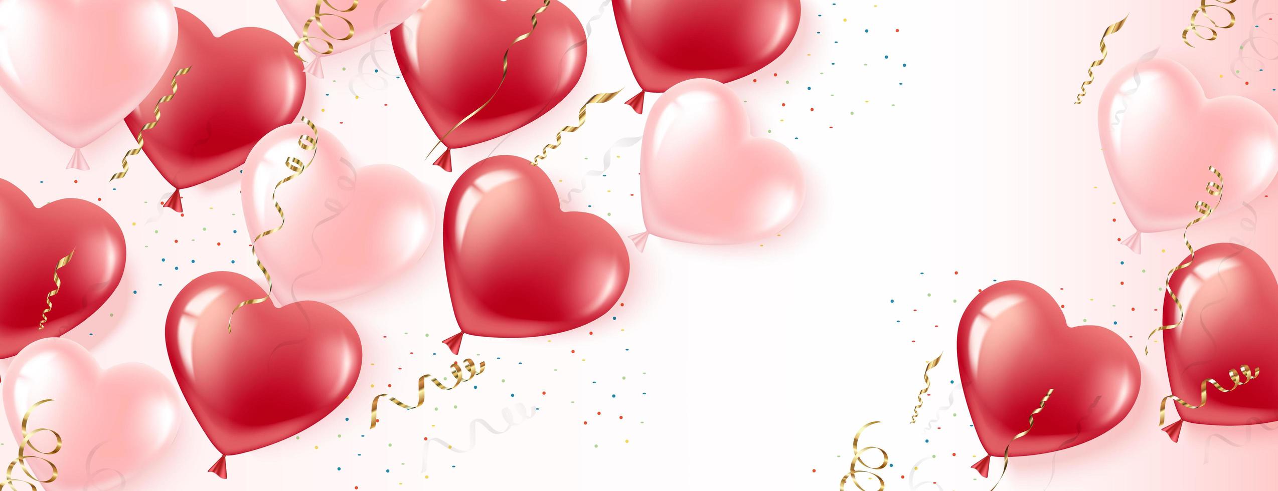 horizontale banner van roze en rode hartvormige ballonnen vector