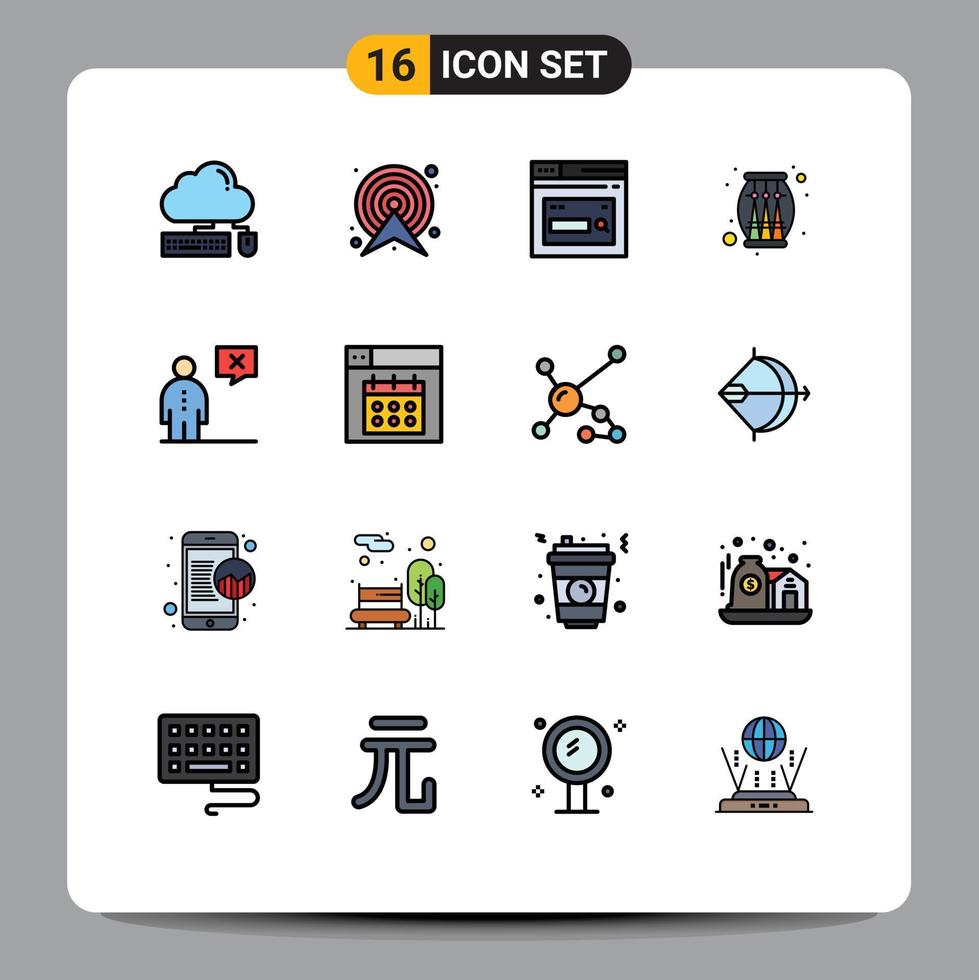 16 vlak kleur gevulde lijn concept voor websites mobiel en apps viering trommel kaart zoeken web bewerkbare creatief vector ontwerp elementen