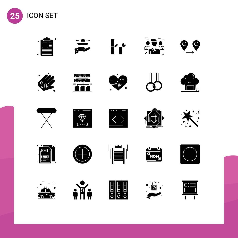 pictogram reeks van 25 gemakkelijk solide glyphs van plaats bescherming bamboe mensen vrienden bewerkbare vector ontwerp elementen