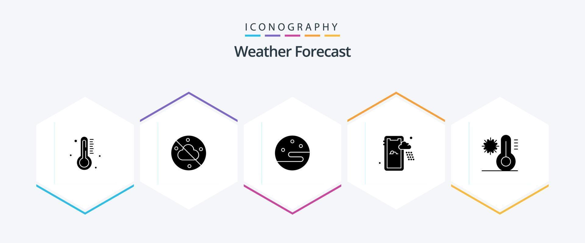 weer 25 glyph icoon pak inclusief . sneeuw. nacht. vlok. weer vector