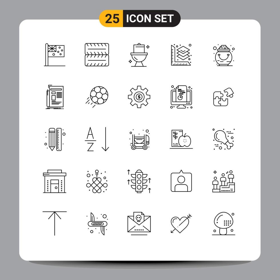groep van 25 lijnen tekens en symbolen voor pot geluk toilet goud laag bewerkbare vector ontwerp elementen